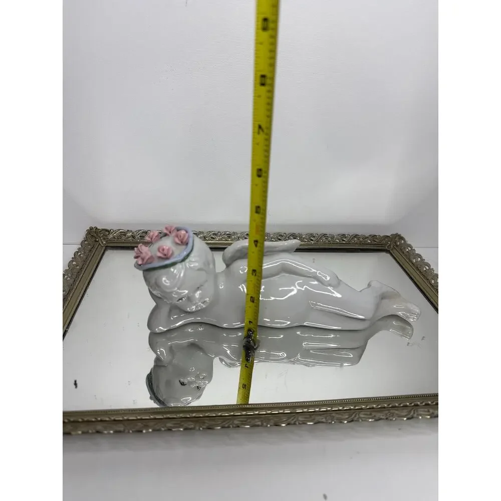 Vintage Porcelain Angel Figurine – Small White Cherub with Floral Crown, 4”